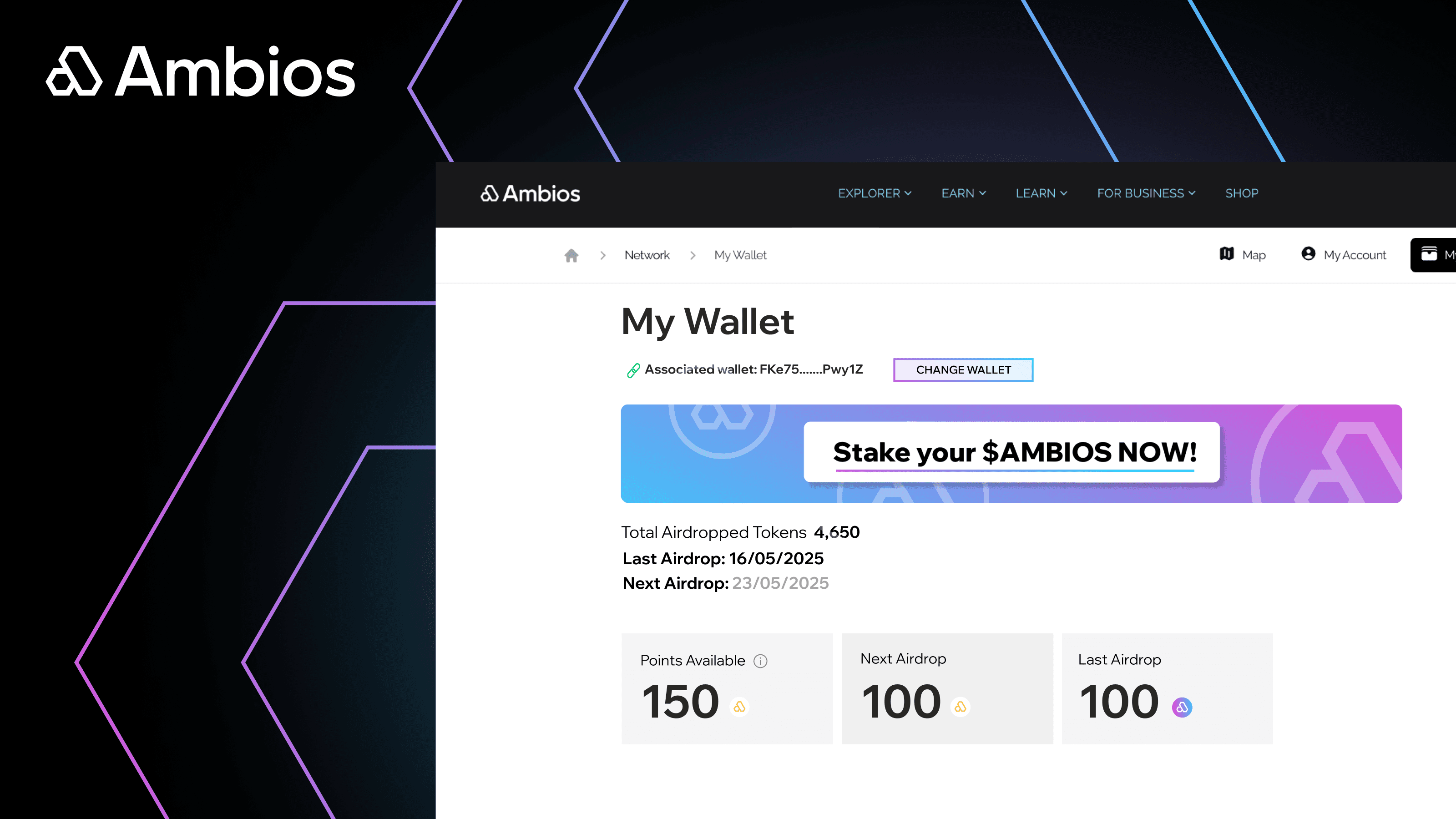 Ambios My Wallet page